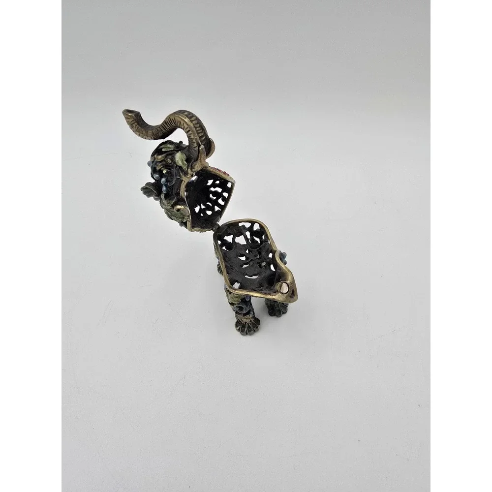 Elephant Ornate Hinged Trinket Box Figurine With Jewelry Charm Jeweled Enamel